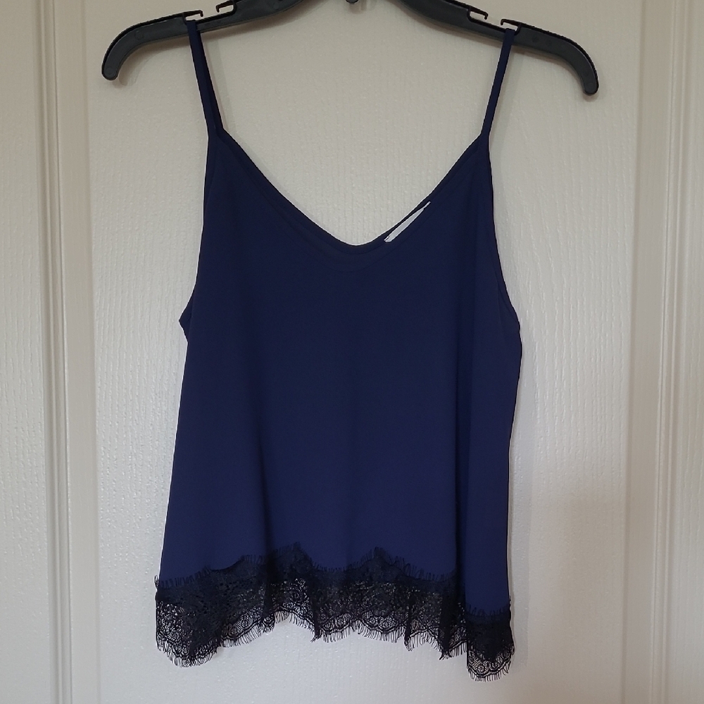 LUSH Blue Sleeveless Crop Camisole Top with Lace Hem Size XS